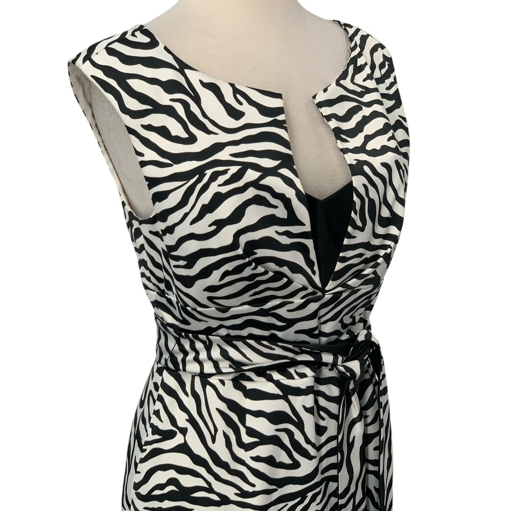 White House Black‎ Market Sleeveless Sheath Dress Zebra Animal Print Tie Belt 8 - Picture 2 of 7